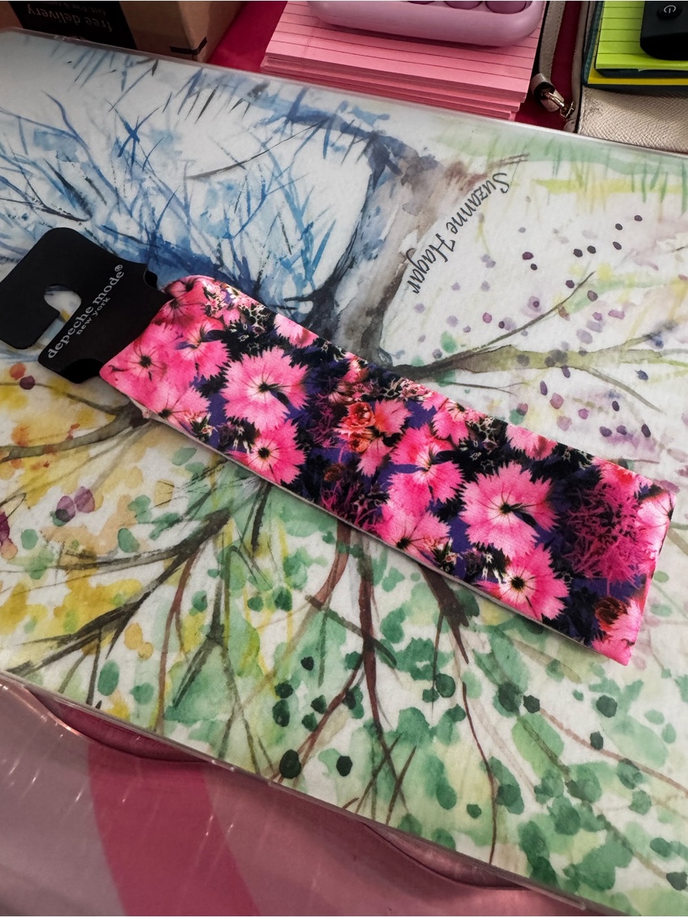 dearfoams Pink & Black Floral Stretch Headband